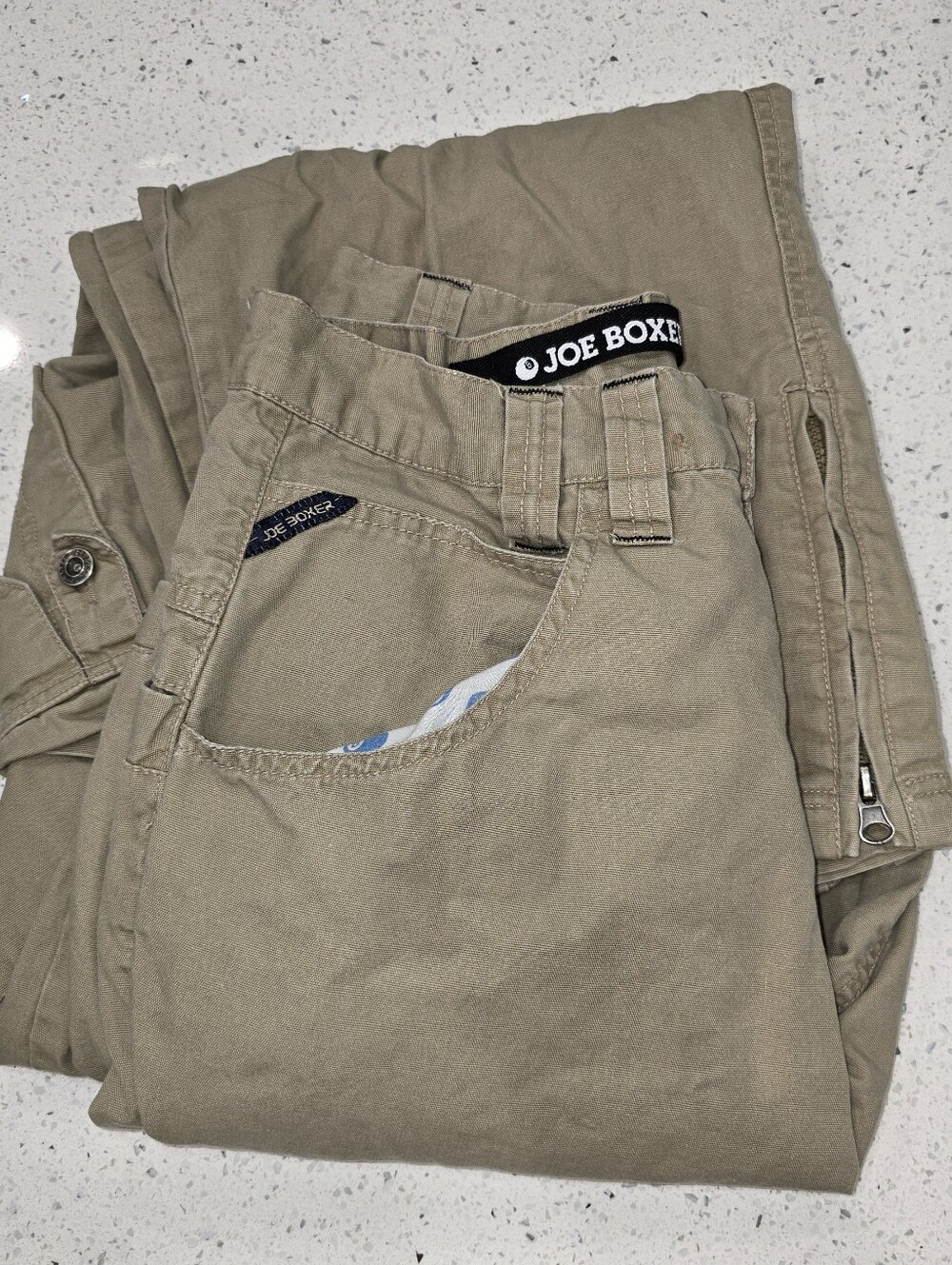 Joe Boxer Cargo Pants 30x32 Khaki 8 Ball Pockets Y2k Hipster Vintage Zip Ankle